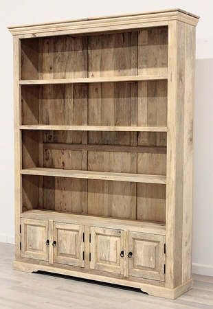 Duża kolonialna biblioteczka z litego drewna mango z półkami i szafką 150 cm