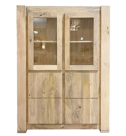 Kredens-witryna drewniana z mango NATURAL – 109x35x150 cm