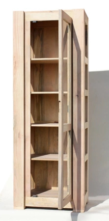 Wąska witryna indyjska z litego drewna mango – 66 cm, naturalna