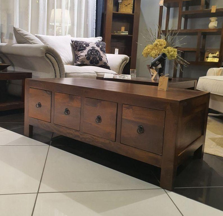 Drewniany stolik kawowy z szufladkam 120x60 cm - brąz