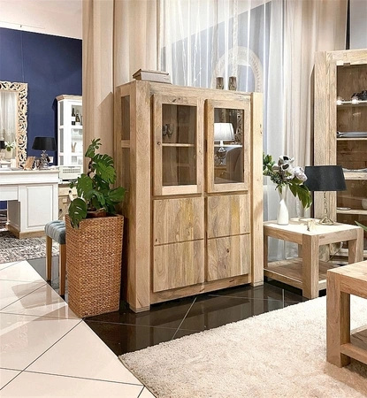 Kredens-witryna drewniana z mango NATURAL – 109x35x150 cm
