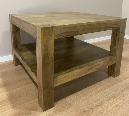 Drewniany stolik indyjski z półką 80x80 cm