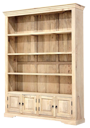 Duża kolonialna biblioteczka z litego drewna mango z półkami i szafką 150 cm